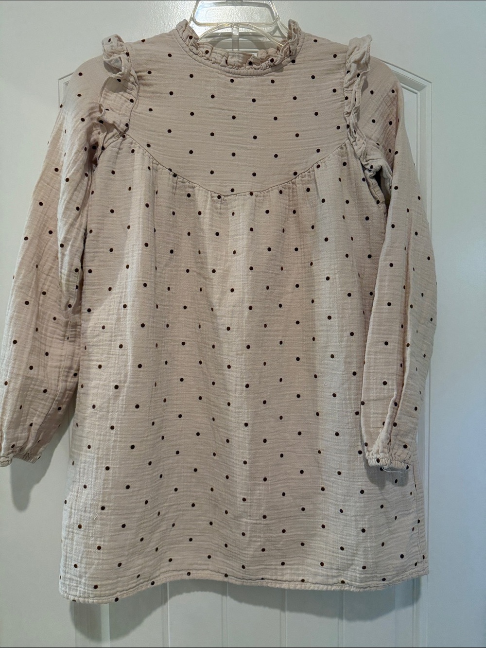 Búho Girls Polka Dot Cotton Gauze Ruffle Dress 10Y